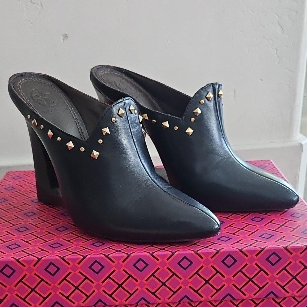 Like New Tory Burch Kingsbridge Black Studded Women's Mules